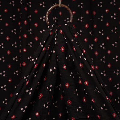 Black - Red with White Buti Kutch Tie-Dye Bandhani Mul Cotton Fabric 03