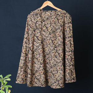 Black - Kalamkari Block Printed Cotton Wrap Around Skirt