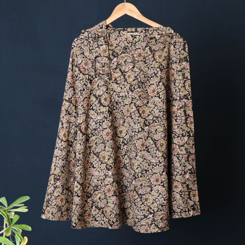 Black - Kalamkari Block Printed Cotton Wrap Around Skirt