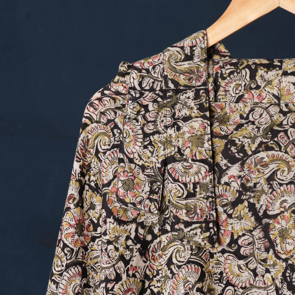 Black - Kalamkari Block Printed Cotton Wrap Around Skirt