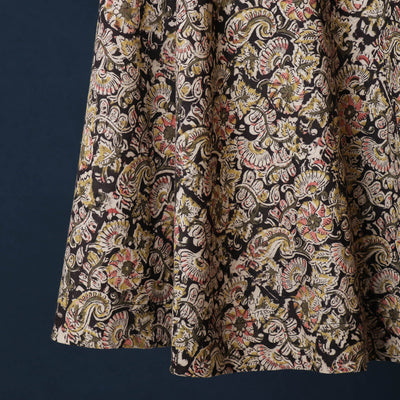 Black - Kalamkari Block Printed Cotton Wrap Around Skirt