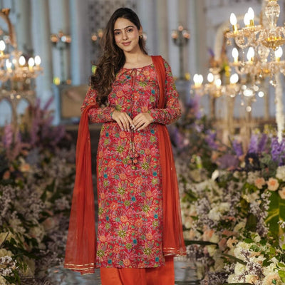 Dhara orange heavy kurta-palazzo set