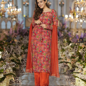 Dhara orange heavy kurta-palazzo set