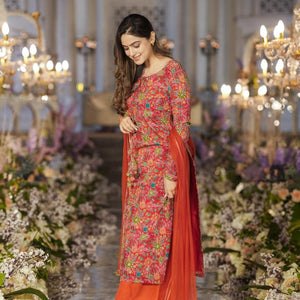Dhara orange heavy kurta-palazzo set