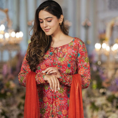 Dhara orange heavy kurta-palazzo set