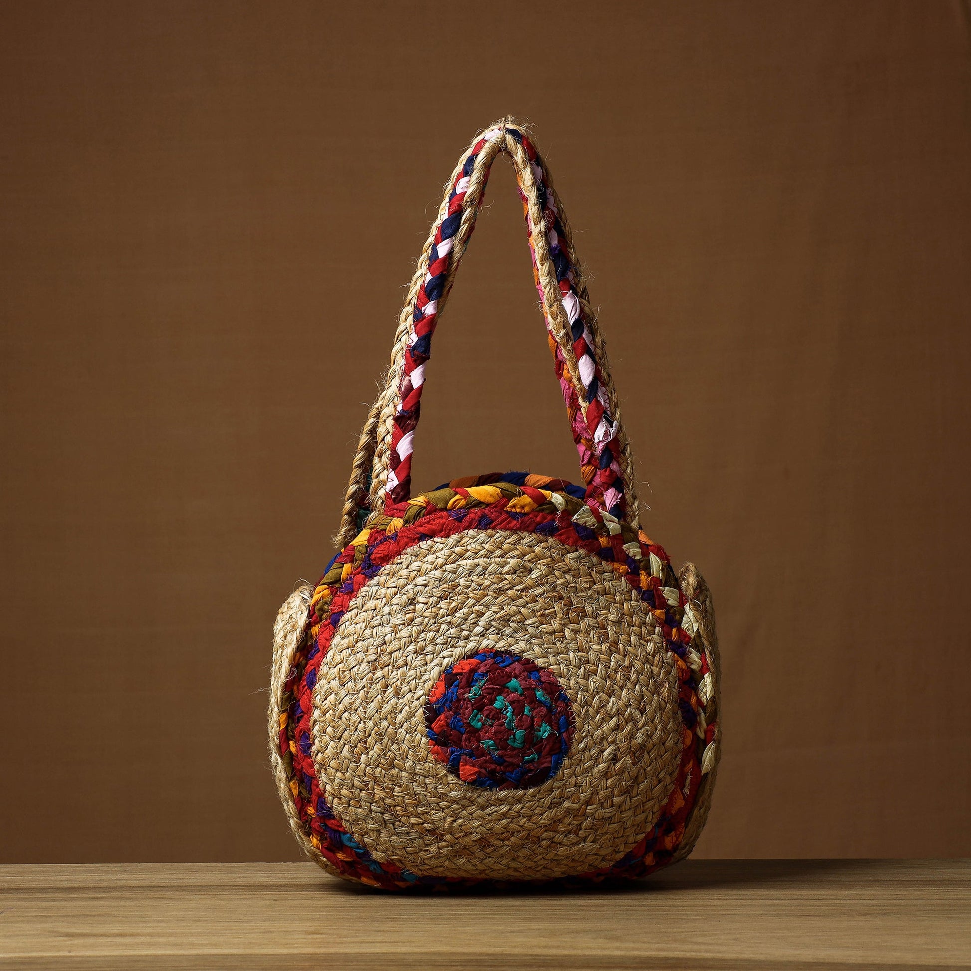 Beige - Handcrafted Multipurpose Jute Round Hand Bag