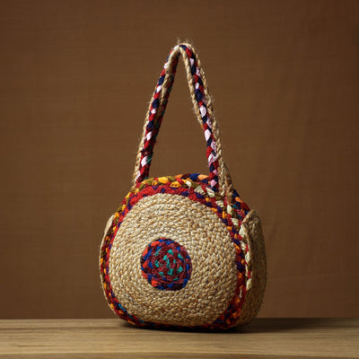 Beige - Handcrafted Multipurpose Jute Round Hand Bag