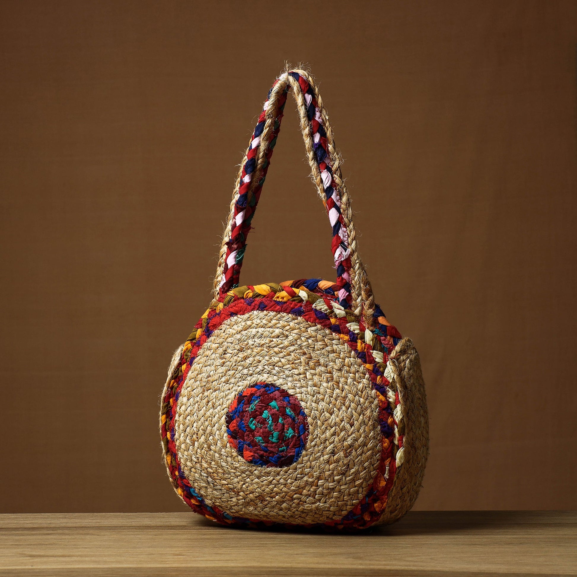Beige - Handcrafted Multipurpose Jute Round Hand Bag