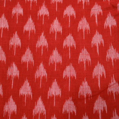 Red Mushroom Theme Sambalpuri Ikat Cotton Fabric