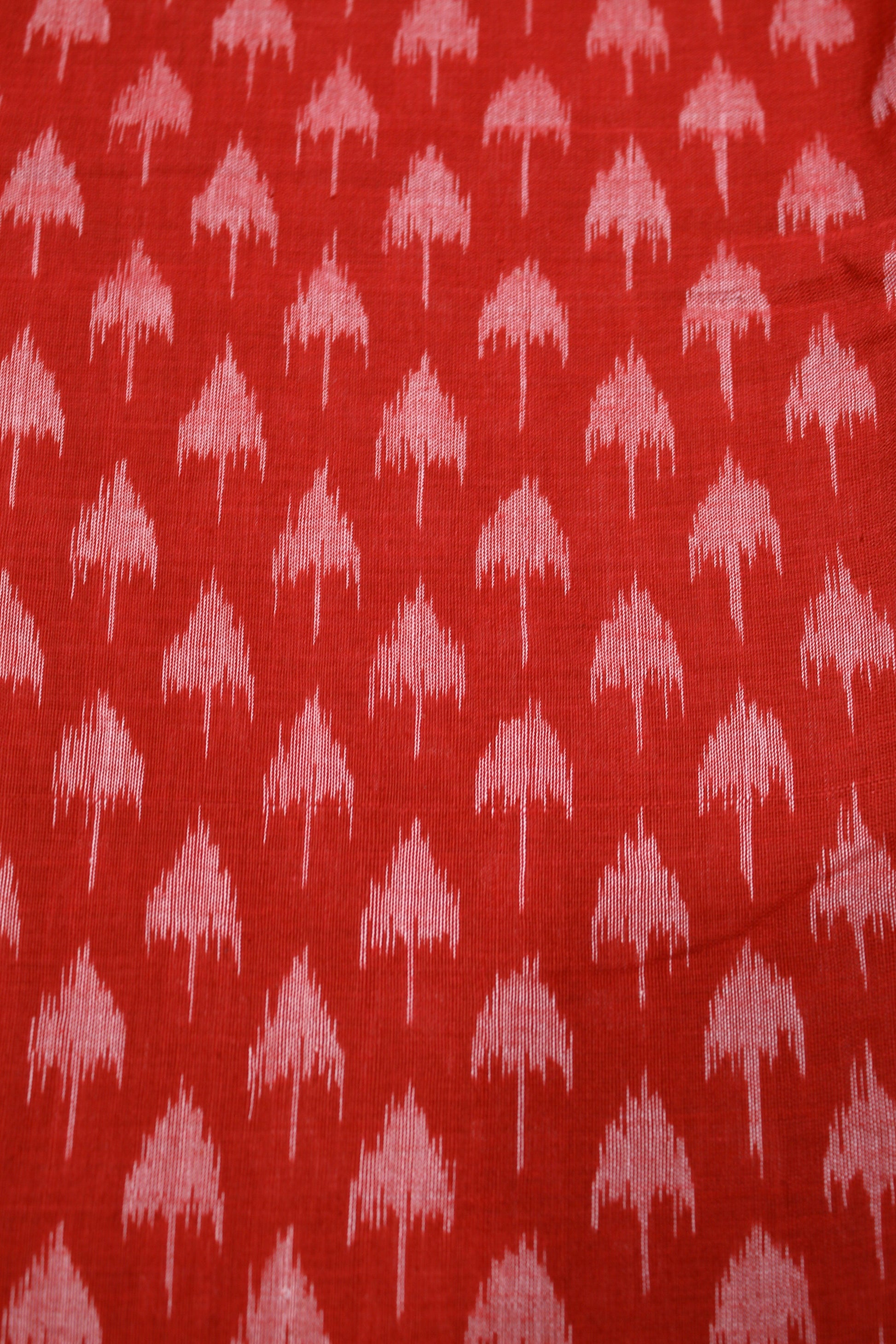 Red Mushroom Theme Sambalpuri Ikat Cotton Fabric