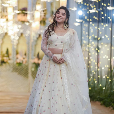 Meraki white organza lehenga set