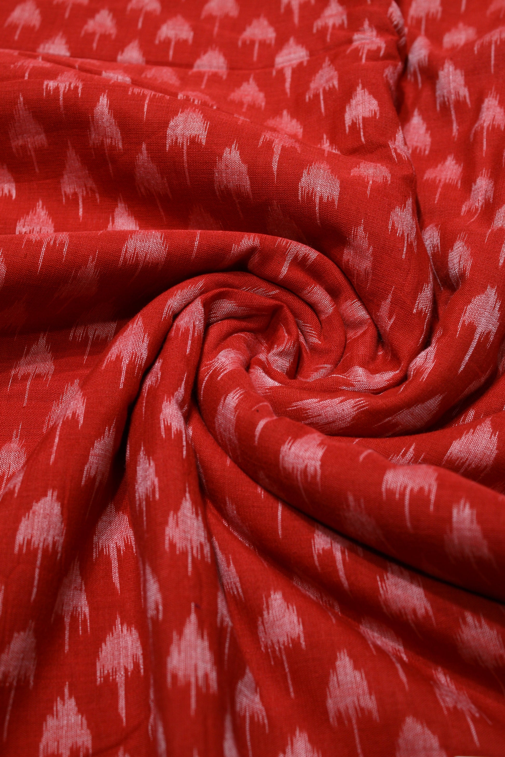 Red Mushroom Theme Sambalpuri Ikat Cotton Fabric