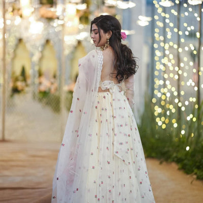 Meraki white organza lehenga set