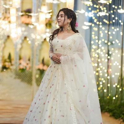 Meraki white organza lehenga set