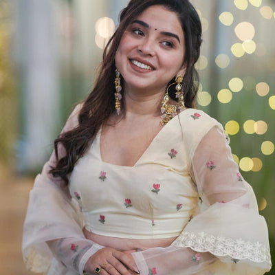 Meraki white organza lehenga set