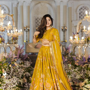 Twila mustard sunshine viscos organza lehenga