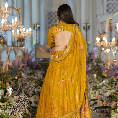 Twila mustard sunshine viscos organza lehenga