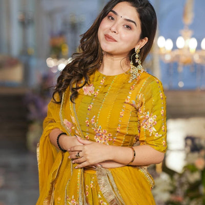 Twila mustard sunshine viscos organza lehenga