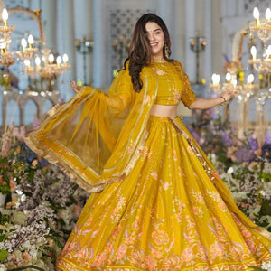 Twila mustard sunshine viscos organza lehenga