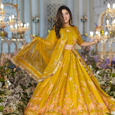 Twila mustard sunshine viscos organza lehenga