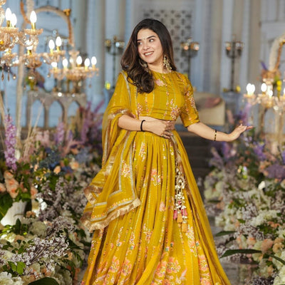 Twila mustard sunshine viscos organza lehenga