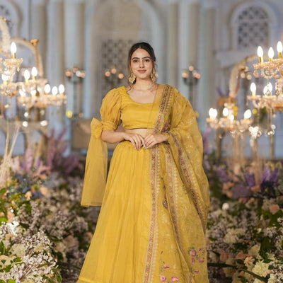 Sianni Yellow ORGANZA LEHENGA SET