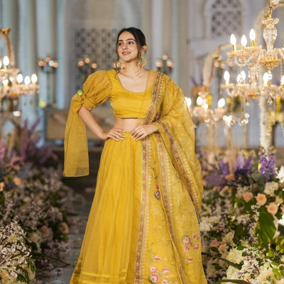 Sianni Yellow ORGANZA LEHENGA SET