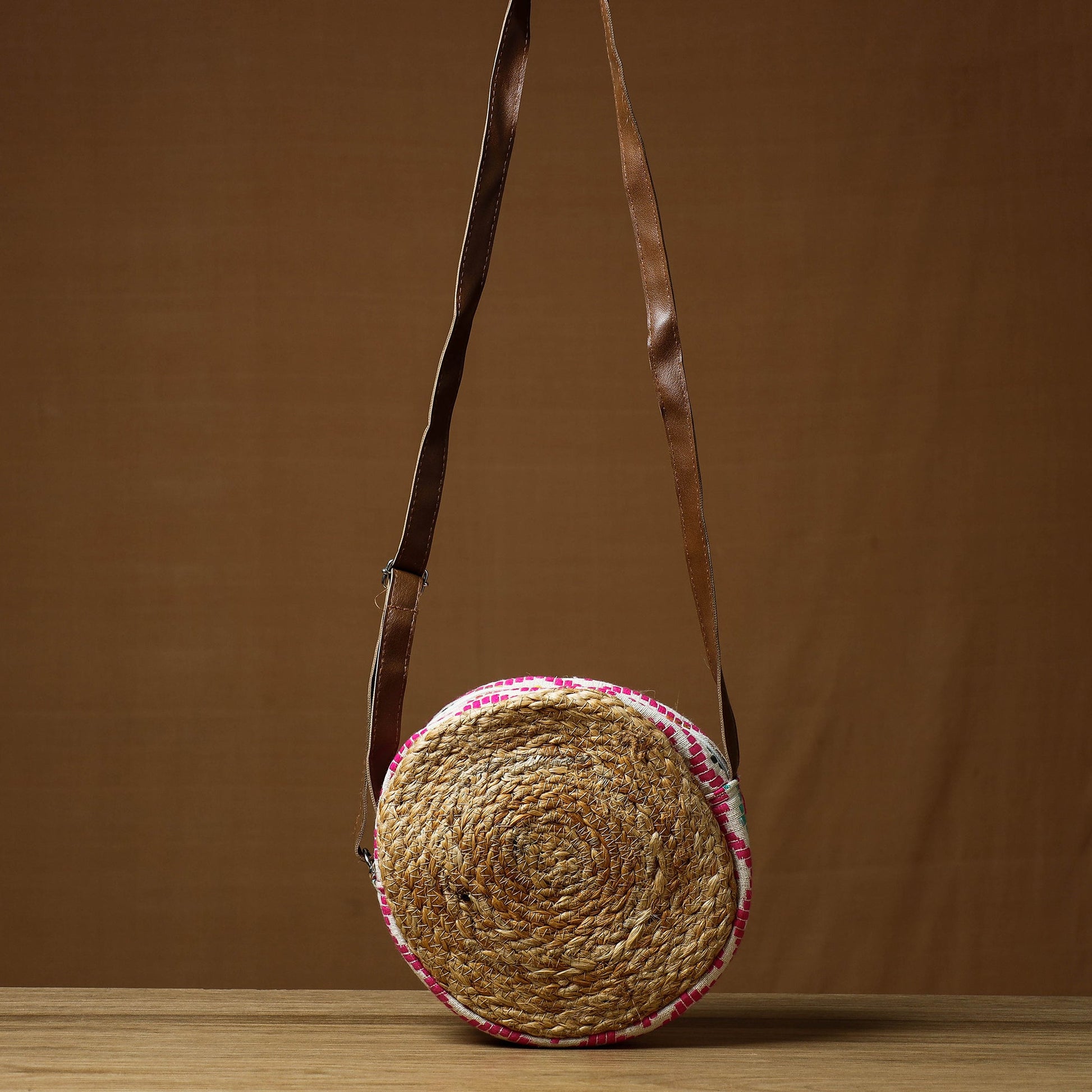 Brown - Handcrafted Multipurpose Jute Round Sling Bag