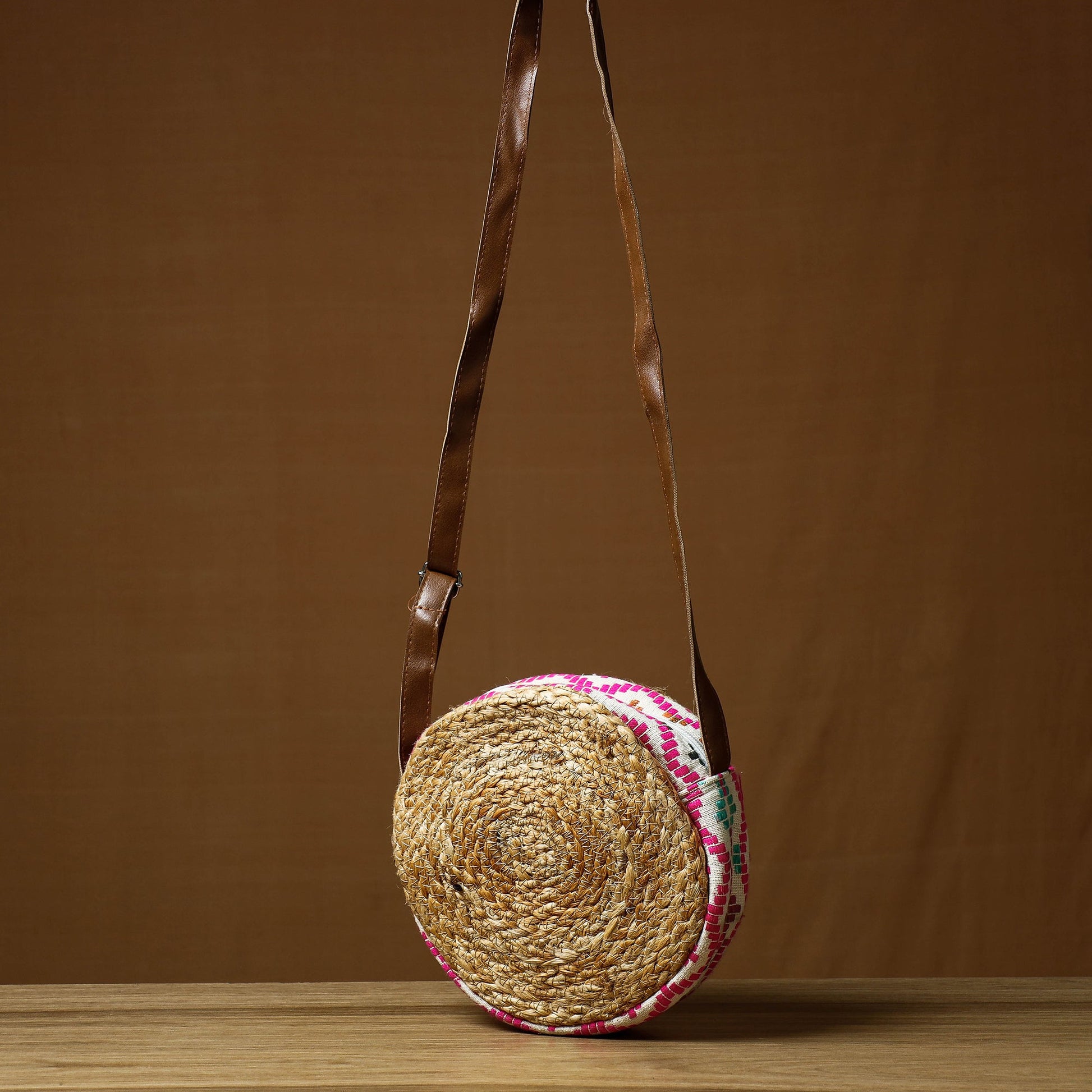 Brown - Handcrafted Multipurpose Jute Round Sling Bag