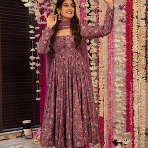 Joy purple muslin suit set