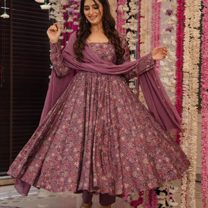 Joy purple muslin suit set