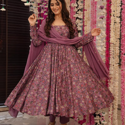 Joy purple muslin suit set