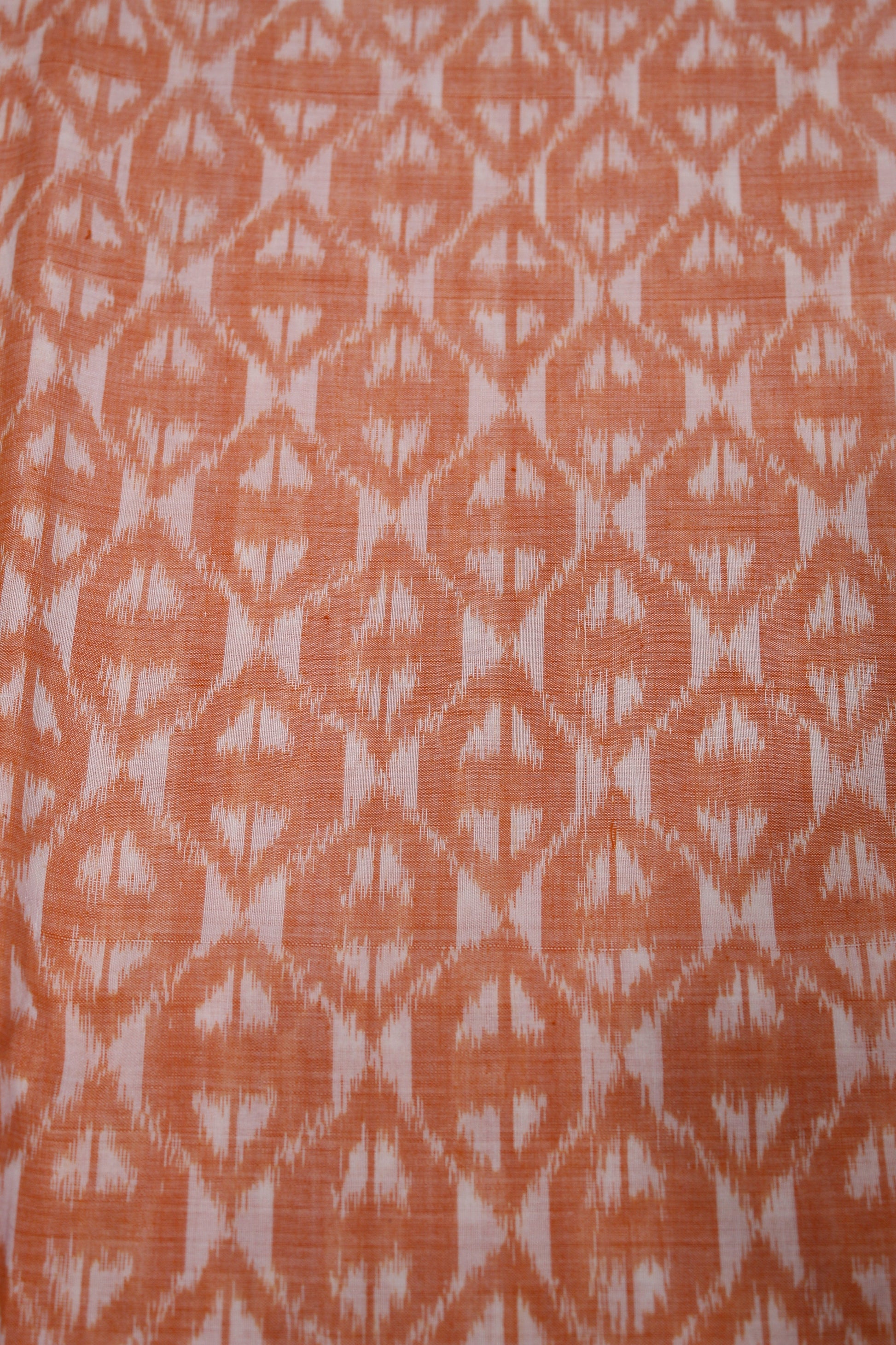 Orange White Symbolic Sambalpuri Ikat Cotton Fabric
