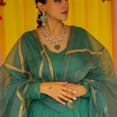 Sadhna green organza lehenga set