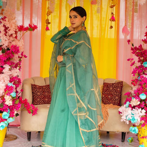 Sadhna green organza lehenga set