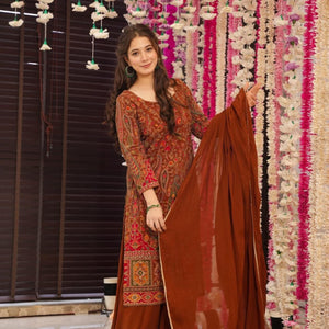 Caramel classic heavy embroidered suit set