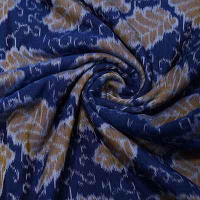 Sky Blue Leaf Design Sambalpuri Ikat Cotton Fabric