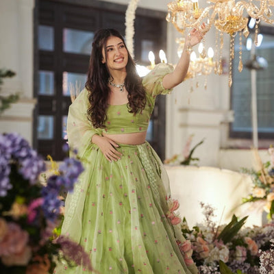 Azael green ORGANZA LEHENGA SET