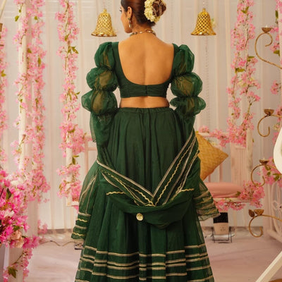 Royal green organza lehenga set