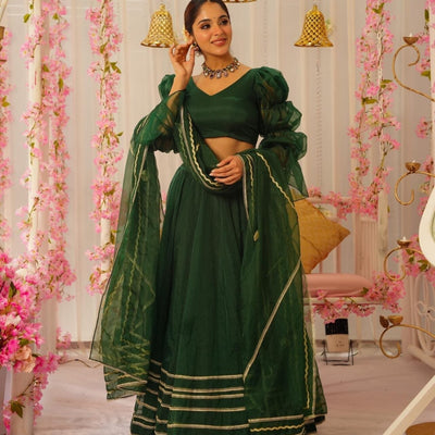 Royal green organza lehenga set