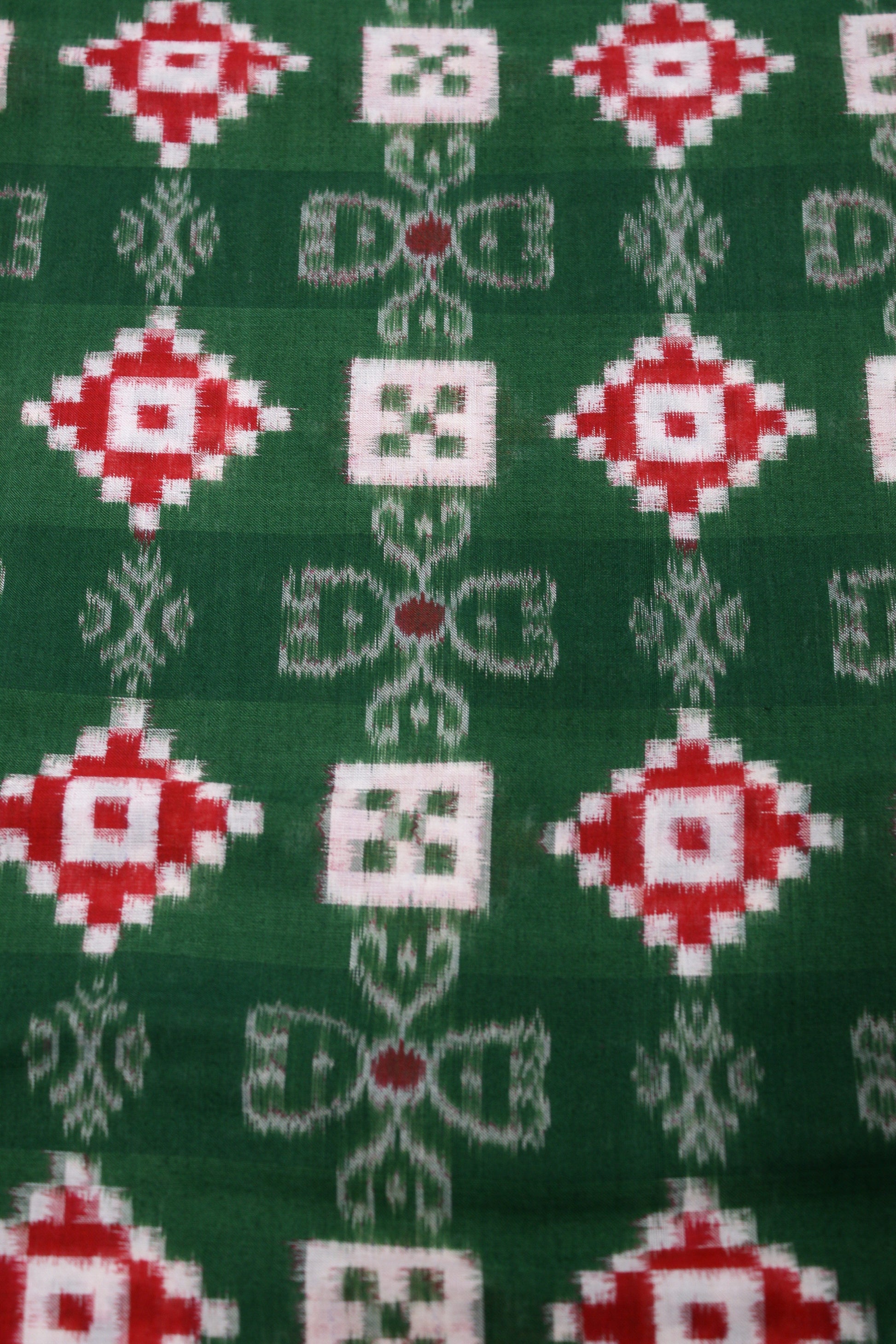 Dark Green With Red Pasapalli Theme Sambalpuri Cotton Fabric
