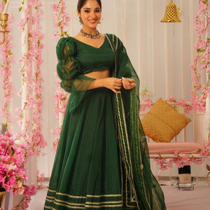 Royal green organza lehenga set