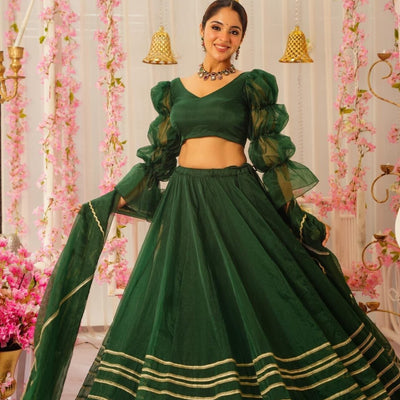 Royal green organza lehenga set