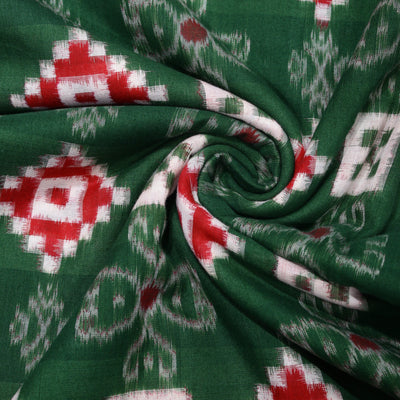 Dark Green With Red Pasapalli Theme Sambalpuri Cotton Fabric