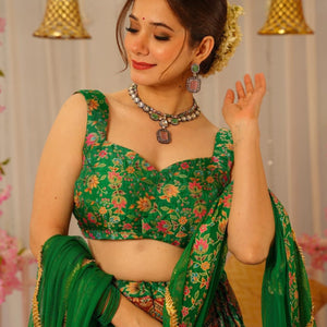 Peacock green silk lehenga set