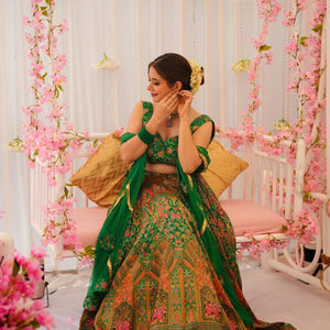 Peacock green silk lehenga set