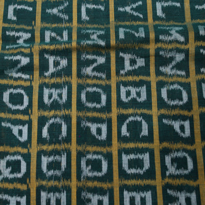 Green English Alphabet Sambalpuri Ikat Cotton Fabric