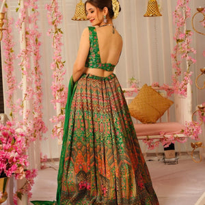 Peacock green silk lehenga set