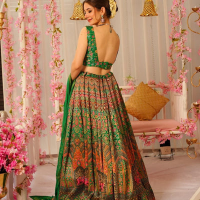 Peacock green silk lehenga set