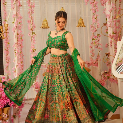 Peacock green silk lehenga set